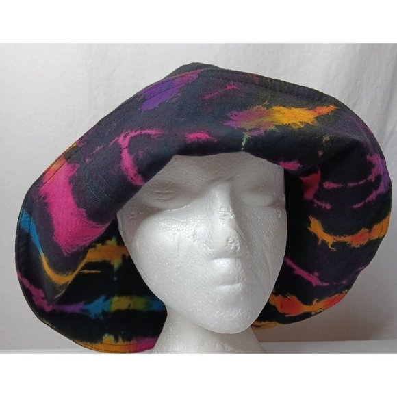 Clea Ray Bucket Hat Reversible Tie Dye Black Pink Blue Purple One Size Rayon - Picture 2 of 16